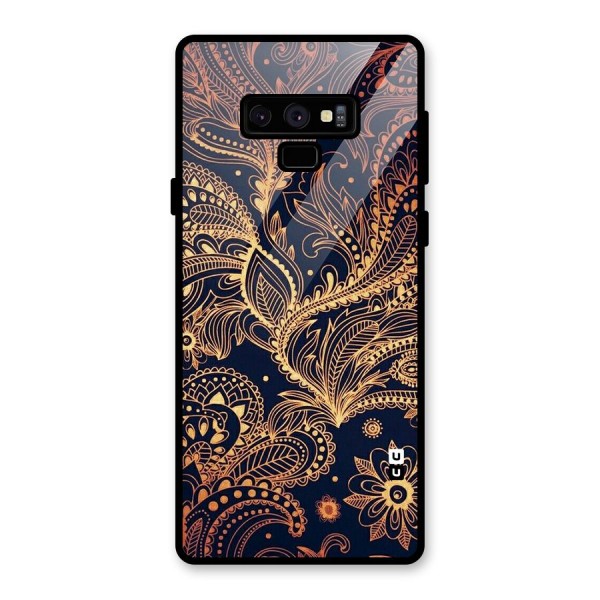 Classy Golden Leafy Design Glass Back Case for Galaxy Note 9