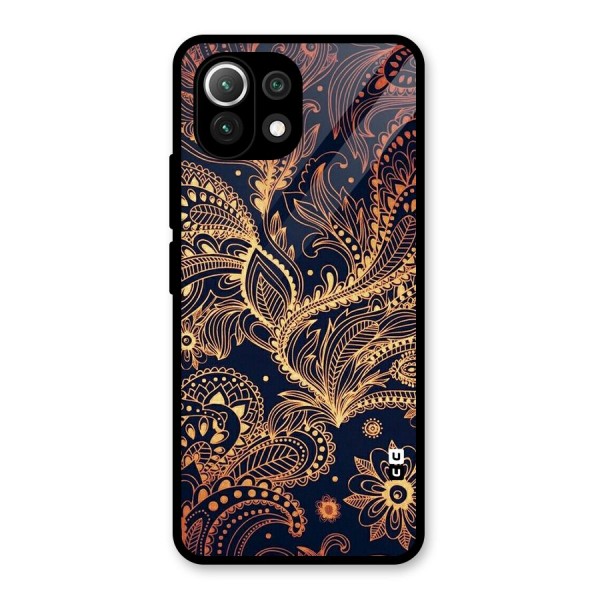 Classy Golden Leafy Design Glass Back Case for Mi 11 Lite NE 5G