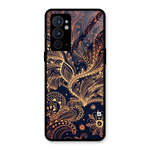 Classy Golden Leafy Design Glass Back Case for OnePlus 9RT 5G