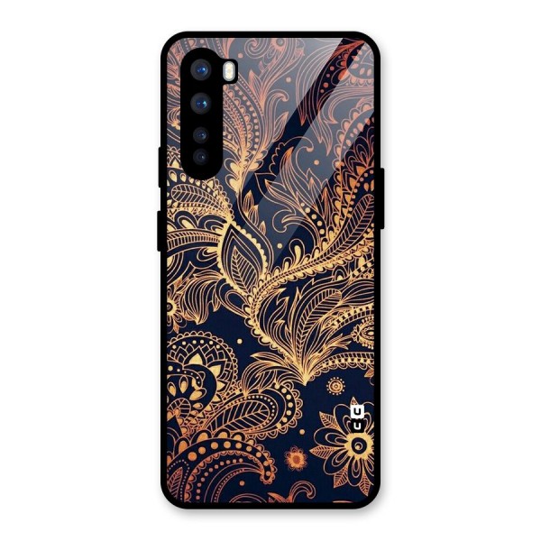 Classy Golden Leafy Design Glass Back Case for OnePlus Nord