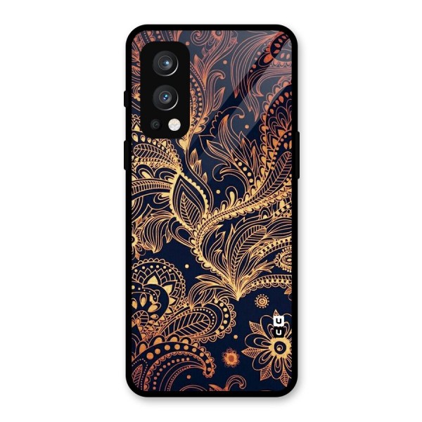 Classy Golden Leafy Design Glass Back Case for OnePlus Nord 2 5G