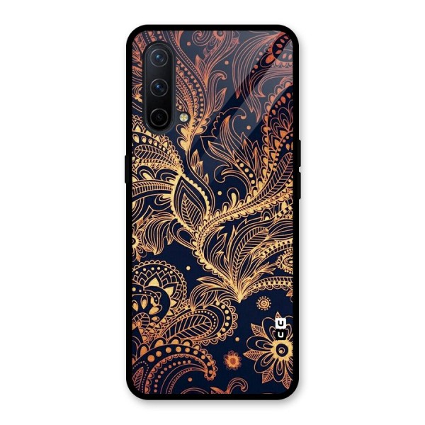 Classy Golden Leafy Design Glass Back Case for OnePlus Nord CE 5G
