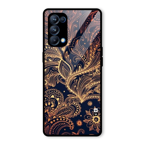 Classy Golden Leafy Design Glass Back Case for Oppo Reno5 Pro 5G