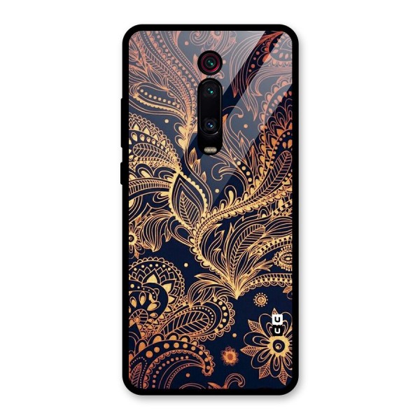 Classy Golden Leafy Design Glass Back Case for Redmi K20 Pro