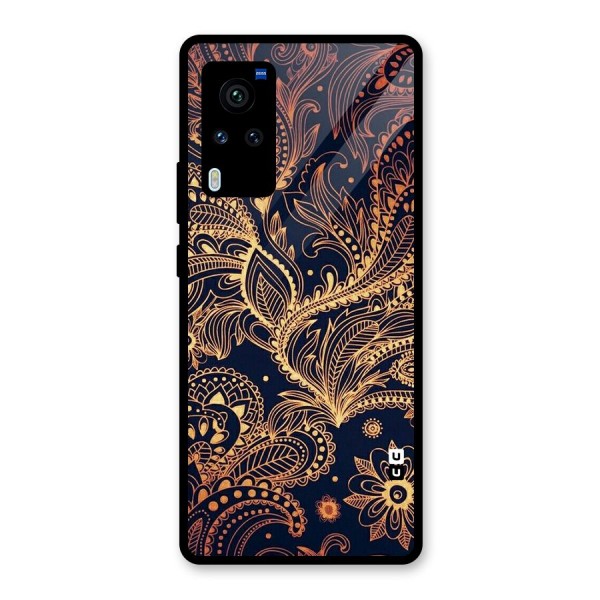 Classy Golden Leafy Design Glass Back Case for Vivo X60 Pro