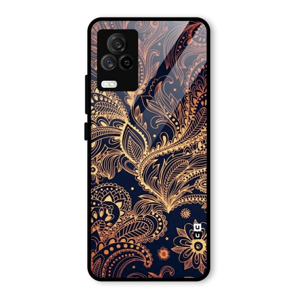 Classy Golden Leafy Design Glass Back Case for Vivo iQOO 7 Legend 5G