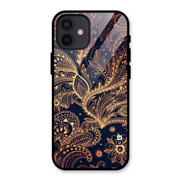 Classy Golden Leafy Design Glass Back Case for iPhone 12