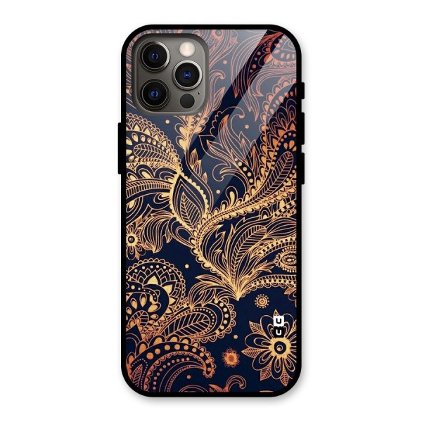 Classy Golden Leafy Design Glass Back Case for iPhone 12 Pro