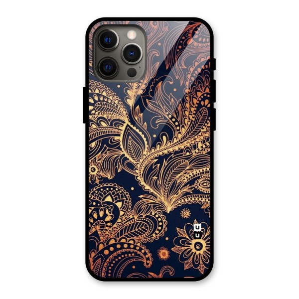 Classy Golden Leafy Design Glass Back Case for iPhone 12 Pro Max