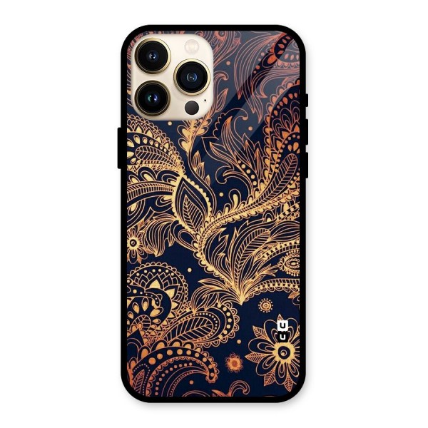 Classy Golden Leafy Design Glass Back Case for iPhone 13 Pro Max