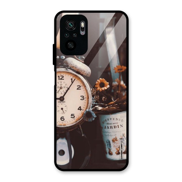 Clock And Flowers Glass Back Case for Redmi Note 10