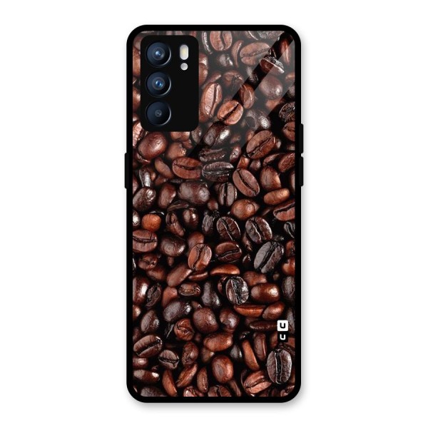 Coffee Beans Texture Glass Back Case for Oppo Reno6 5G