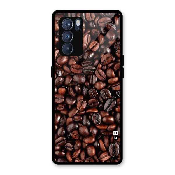 Coffee Beans Texture Glass Back Case for Oppo Reno6 Pro 5G