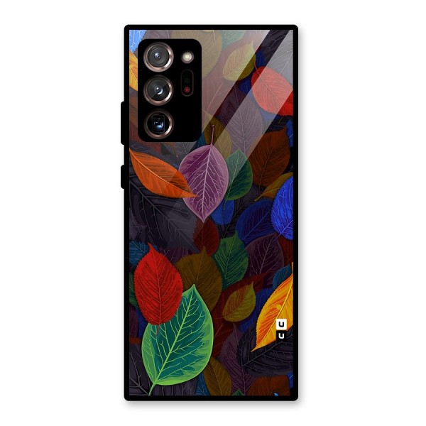 Colorful Leaves Pattern Glass Back Case for Galaxy Note 20 Ultra