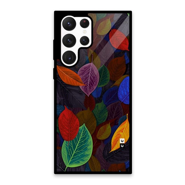 Colorful Leaves Pattern Glass Back Case for Galaxy S22 Ultra 5G