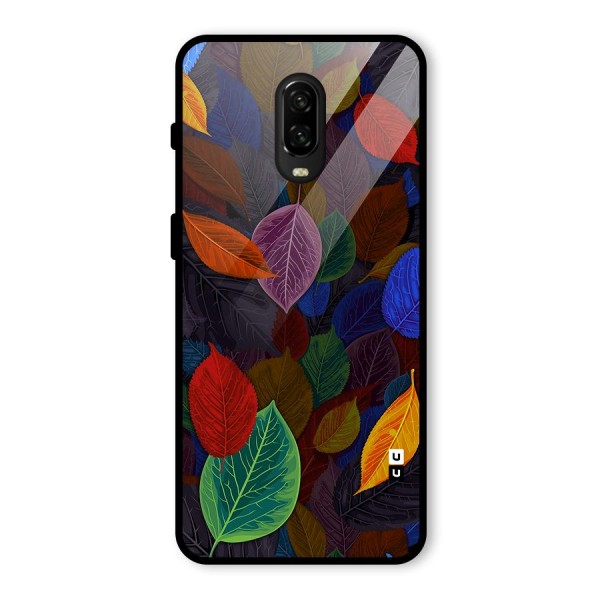 Colorful Leaves Pattern Glass Back Case for OnePlus 6T