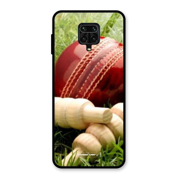 Cricket Ball and Stumps Glass Back Case for Redmi Note 9 Pro