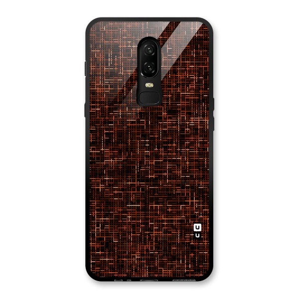 Criss Cross Brownred Pattern Glass Back Case for OnePlus 6