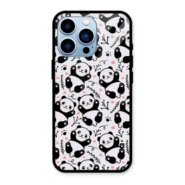 Cute Adorable Panda Pattern Glass Back Case for iPhone 13 Pro