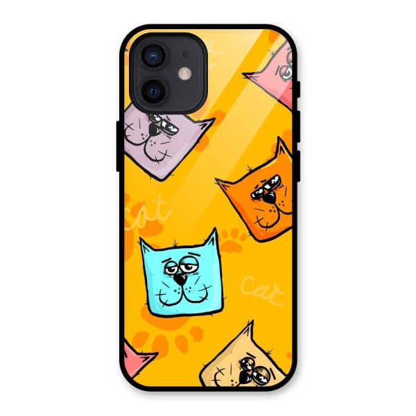 Cute Cat Pattern Glass Back Case for iPhone 12