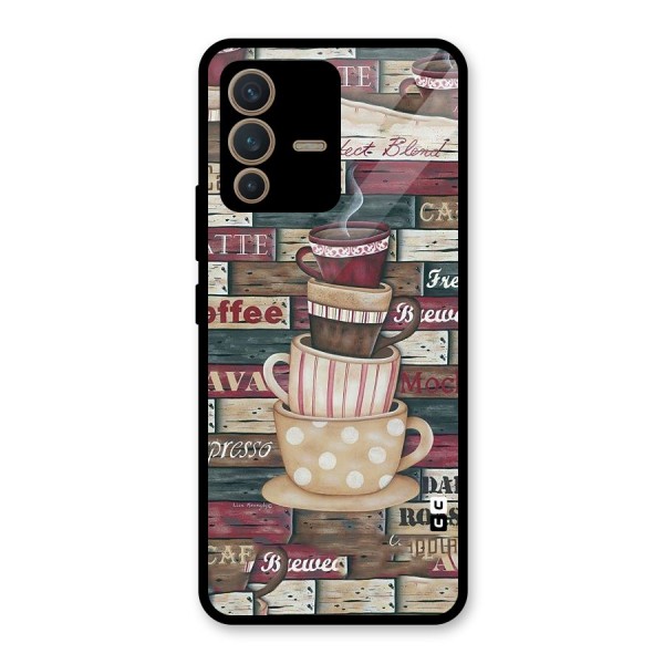 Cute Coffee Cups Glass Back Case for Vivo V23 5G