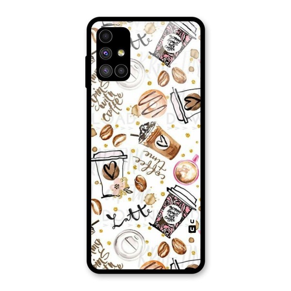Cute Coffee Pattern Glass Back Case for Galaxy M51