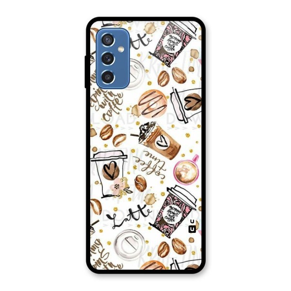 Cute Coffee Pattern Glass Back Case for Galaxy M52 5G
