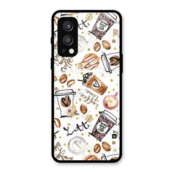 Cute Coffee Pattern Glass Back Case for OnePlus Nord 2 5G