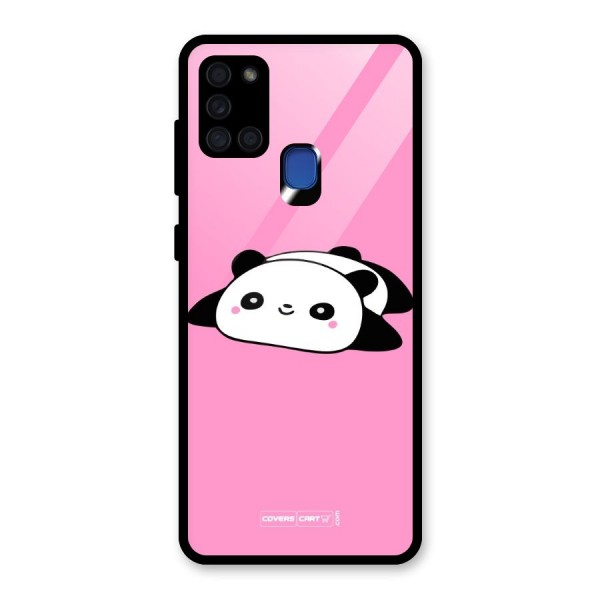 Cute Lazy Panda Glass Back Case for Galaxy A21s