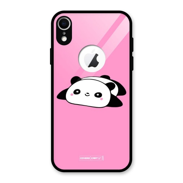 Cute Lazy Panda Glass Back Case for iPhone XR Logo Cut