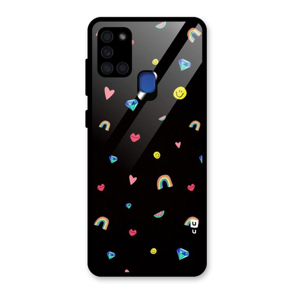 Cute Multicolor Shapes Glass Back Case for Galaxy A21s