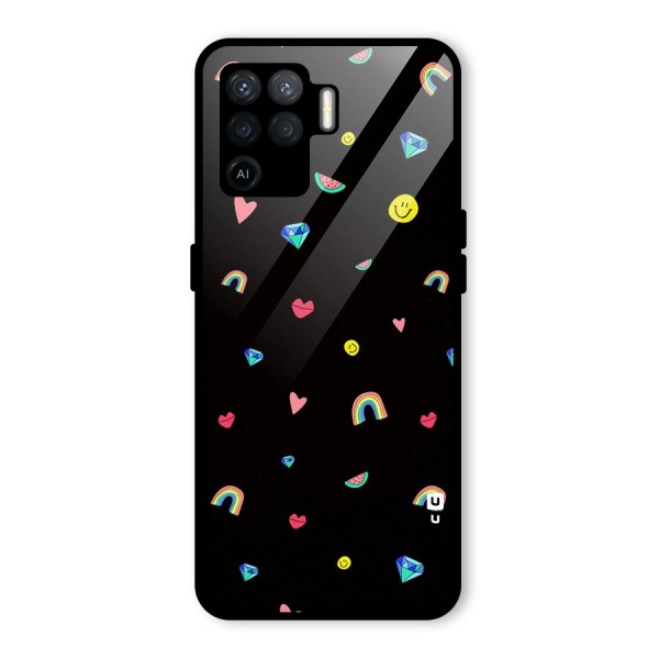 Cute Multicolor Shapes Glass Back Case for Oppo F19 Pro
