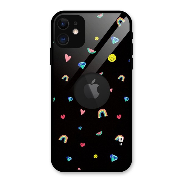 Cute Multicolor Shapes Glass Back Case for iPhone 11 Logo Cut