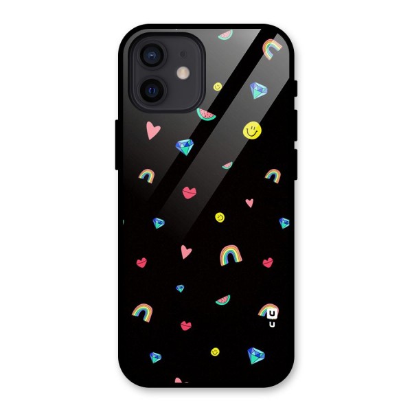 Cute Multicolor Shapes Glass Back Case for iPhone 12