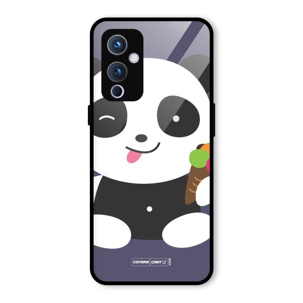 Cute Panda Blue Glass Back Case for OnePlus 9