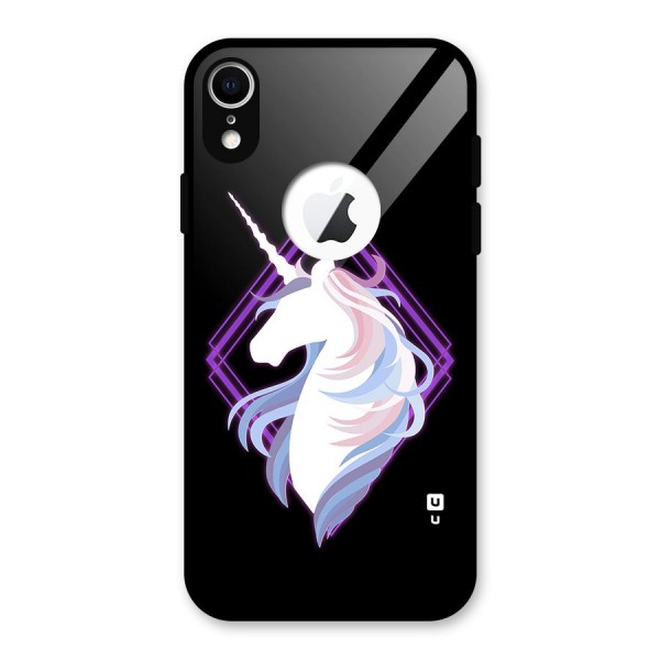 Cute Unicorn Illustration Glass Back Case for iPhone XR Logo Cut