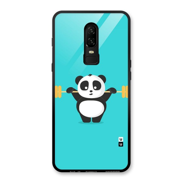 Cute Weightlifting Panda Glass Back Case for OnePlus 6