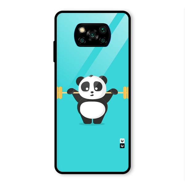 Cute Weightlifting Panda Glass Back Case for Poco X3 Pro