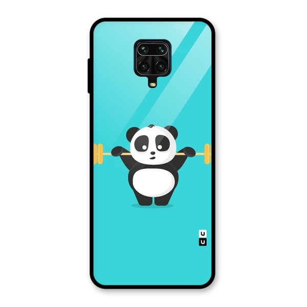 Cute Weightlifting Panda Glass Back Case for Redmi Note 9 Pro Max