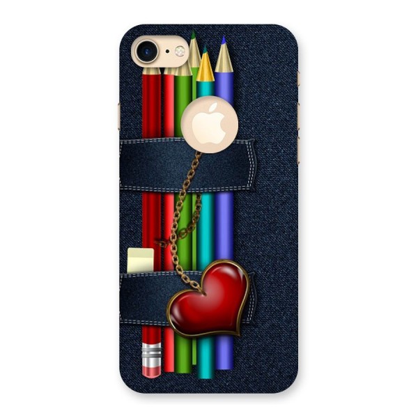 Denim Colorful Pencils Back Case for iPhone 7 Logo Cut