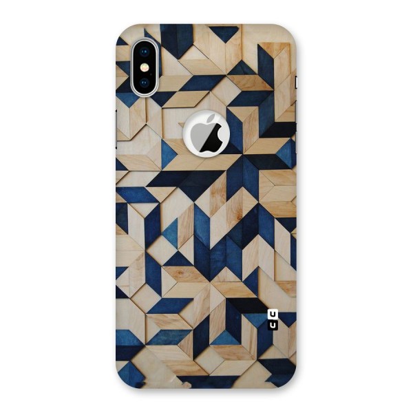 Disorted Wood Blue Back Case for iPhone X Logo Cut