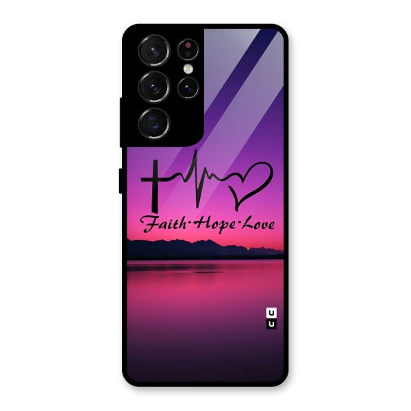Faith Hope Love Evening Sky Glass Back Case for Galaxy S21 Ultra 5G