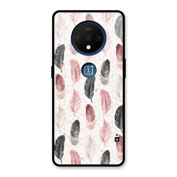 Feather Line Pattern Glass Back Case for OnePlus 7T