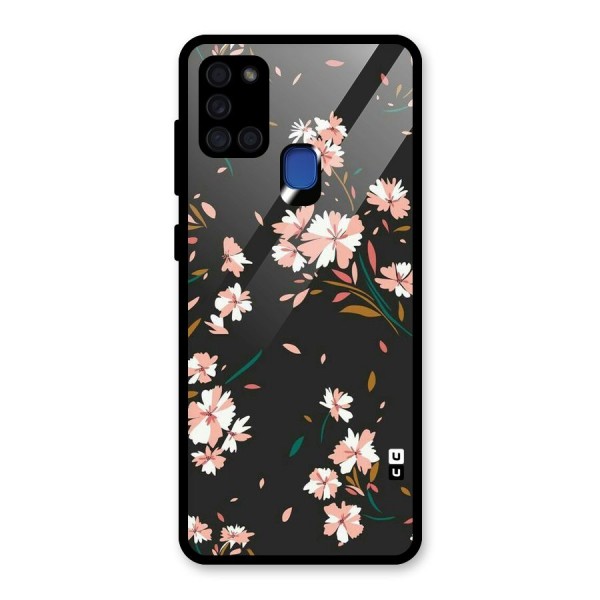Floral Petals Peach Glass Back Case for Galaxy A21s