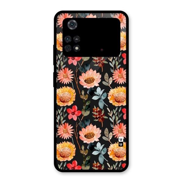 Florals Wonderful Pattern Glass Back Case for Poco M4 Pro 4G