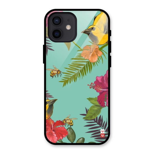 Flower Bird and Bee Glass Back Case for iPhone 12