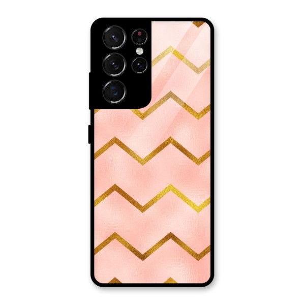 Gold Pink Pattern Glass Back Case for Galaxy S21 Ultra 5G