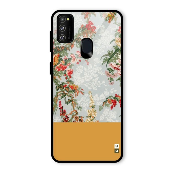 Golden Stripe on Floral Glass Back Case for Galaxy M30s