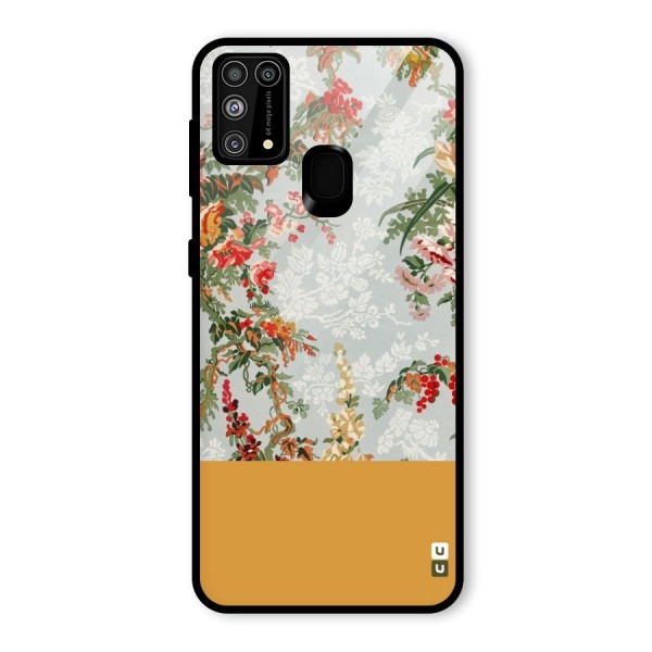 Golden Stripe on Floral Glass Back Case for Galaxy M31