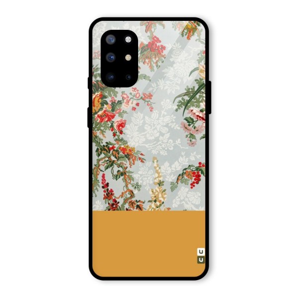 Golden Stripe on Floral Glass Back Case for OnePlus 8T